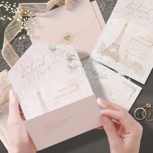 Französische Romance Wedding RSVP Blush ID870 All In One Einladung (Von Creator hochgeladen)