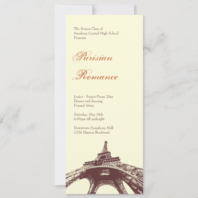 Französische Romantik Eiffel Tower formale Ball pr Einladung (Vorderseite)