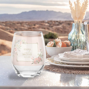 Französische Romantik Hochzeitflorrahmen Blush ID8 Weinglas Ohne Stiel