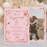Französische Rosa handgezeichnete illustrierte Hoc Einladung<br><div class="desc">Feiern Sie die Gewerkschaft der Liebe mit unserem bezaubernden Retro Französisch rosa und rot Hochzeit Einladung! Dieses handgezeichnet illustrierte, Vintage französische Design strahlt Eleganz und Lustigkeit aus. Freuen Sie sich auf zarte Schnörkel, gewölbte Rahmen und faszinierende Skizzen von Speisen und Getränken. Von der Weingläser bis hin zu Cocktails und köstlichen...</div>