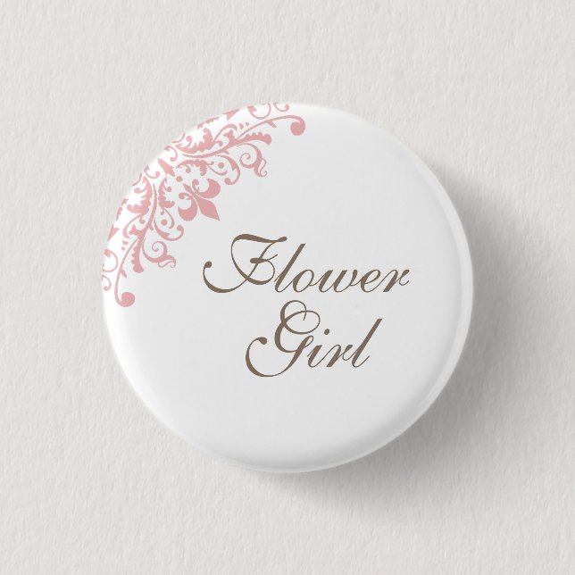 Französische Rosa Lilie Script Flower Girl Button (Vorderseite)