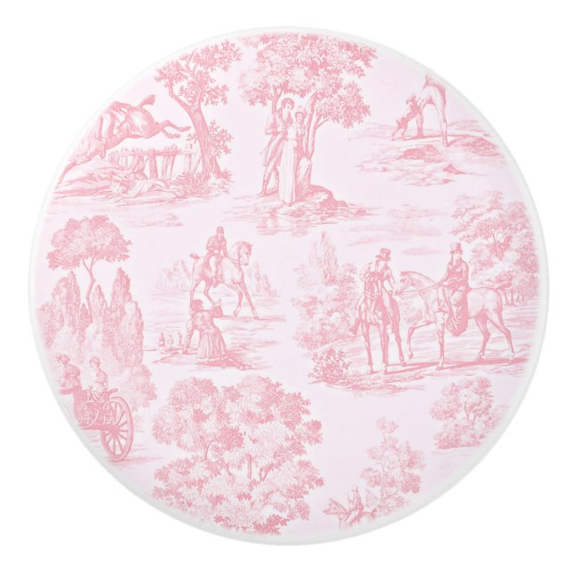Französische Rosa Toile de Juoy Vintages Muster Keramikknauf (Vorderseite)
