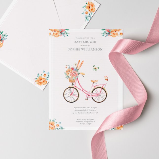 Französische Rosa Vintag Bicycle Baby Dusche Einla Einladung (Von Creator hochgeladen)