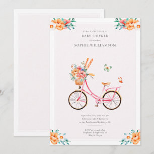 Französische rosa Vintage-Fahrrad-Baby-Party Einladung