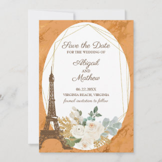 Französische Rose, Kupfer, Eiffelturm Save The Date