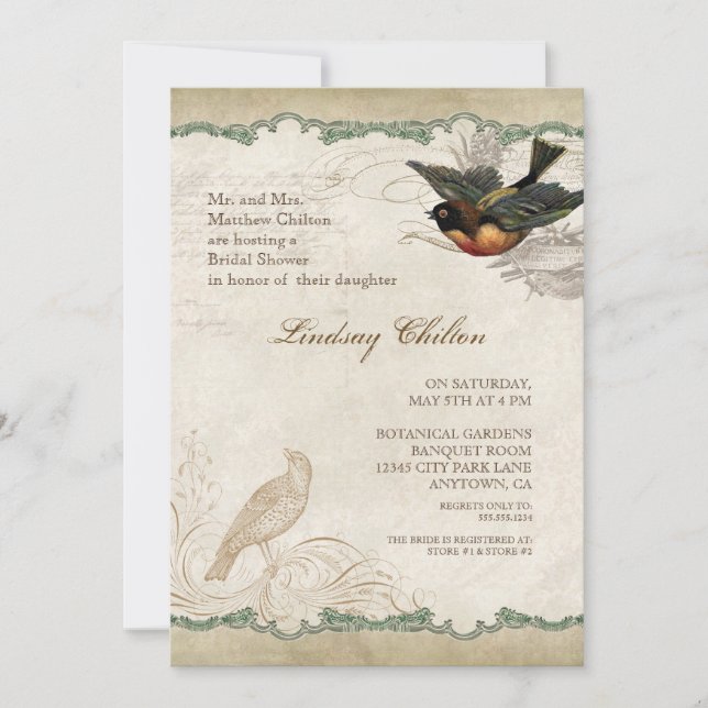 Französische Rose lieben Vögel Vintage Spitzen - S Einladung (Vorderseite)