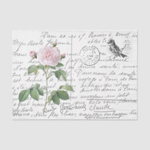 Französische Rose Vintag Blush Bird Postcard Seidenpapier