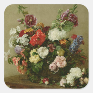 Französische Rosen und Pfingstrosen, 1881 Quadratischer Aufkleber