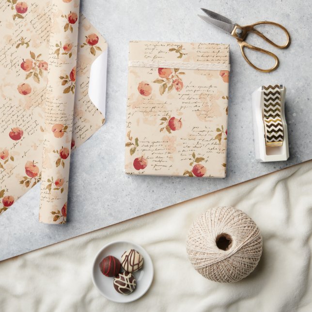 Französische rote Äpfel Brautparty Geschenkpapier (Kunsthandwerk)