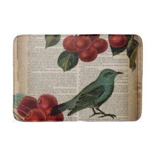 Französische Rotharbe Retro-Botanische Rote Kirsch Badematte