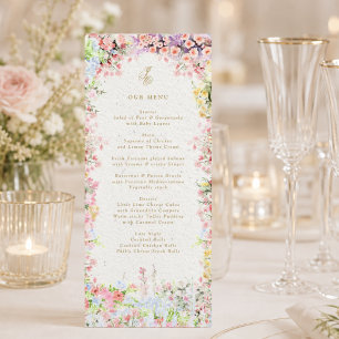 Französische Schloss-Sommerblumen-Hochzeit Menükarte