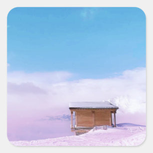 Französische Schneehütte Quadratischer Aufkleber