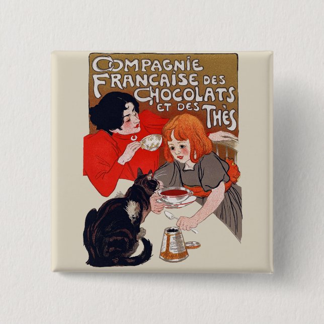 Französische Schokoladen-Party Steinlen-Kunst Button (Vorderseite)