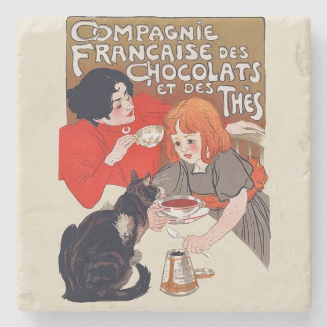 Französische Schokoladenparty Steinlen Kunst Steinuntersetzer (Vorderseite)