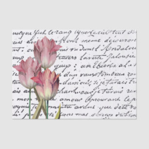 Französische Schreibschrift Rosa Tulpenblume Vinta Seidenpapier