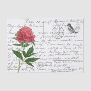 Französische Schrift Vintage Pfingstrose Vogel Pos Seidenpapier