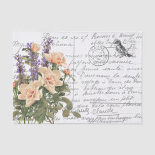 Französische Schrift Vintage Rose Lavendel Vogel P Seidenpapier