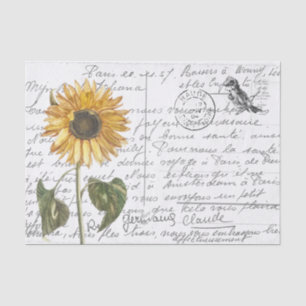 Französische Schrift Vintage Sonnenblume Vogel Pos Seidenpapier