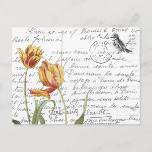 Französische Schrift Vintage-Tulpe-Vogel-Postkarte Postkarte