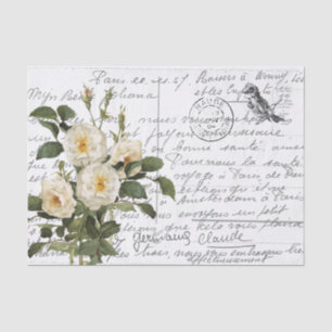 Französische Schrift Vintage Weiße Rose Vogel Post Seidenpapier