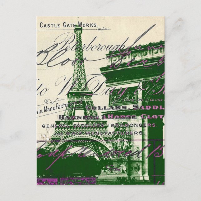 Französische Schriften Paris eiffel Turm Bogen Tri Postkarte (Vorderseite)