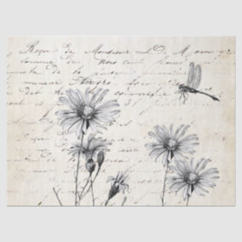 Französische Script-Wildblume Dragonfly Decoupage Seidenpapier