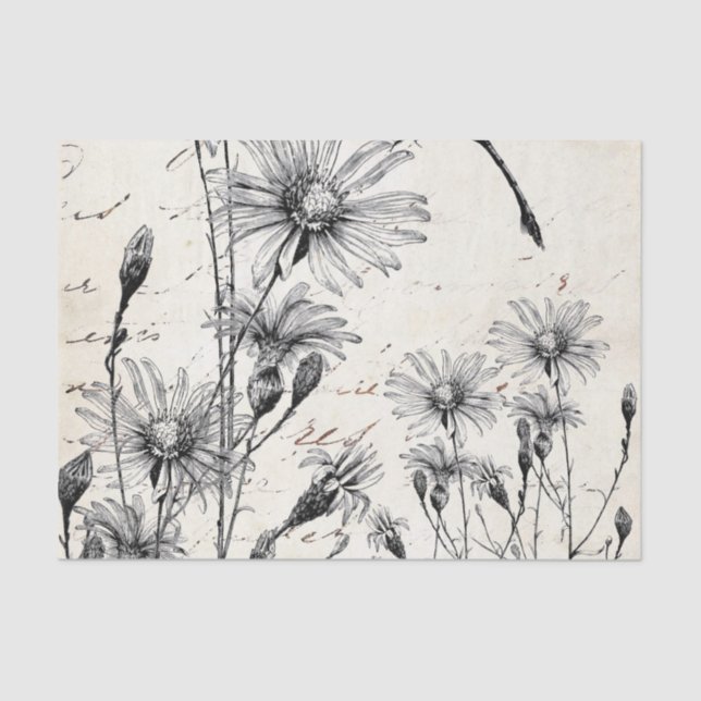 Französische Script-Wildblume Dragonfly Decoupage  Seidenpapier (Vorderseite)