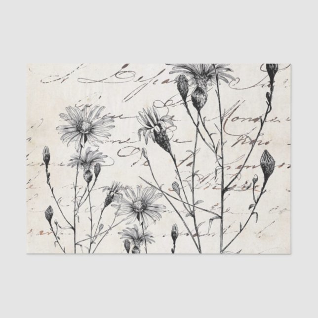 Französische Script-Wildblume Dragonfly Decoupage  Seidenpapier (Vorderseite)