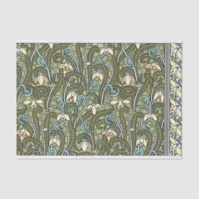 Französische Snowdrop Art Nouveau Stilmuster Seidenpapier (Vorderseite)
