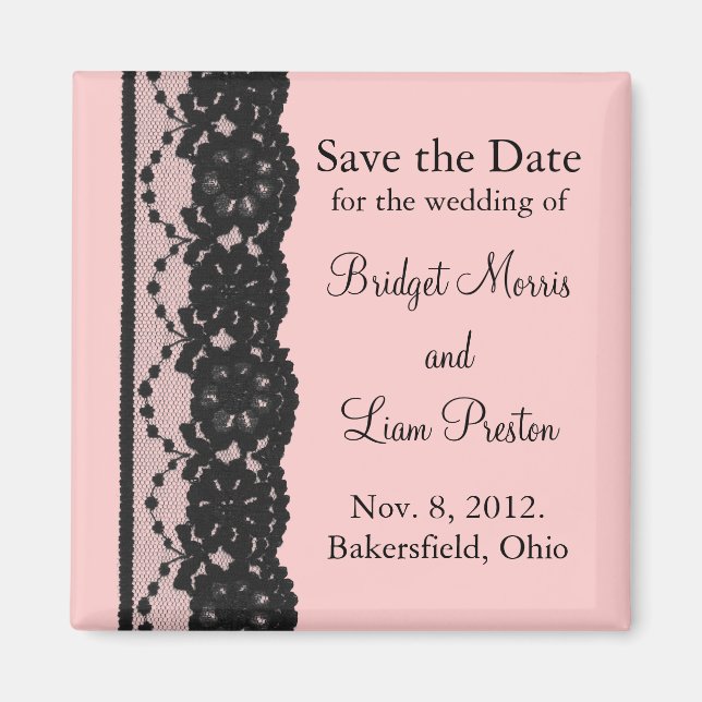 Französische Spitze Save the Date Magnet (rosa) (Vorne)