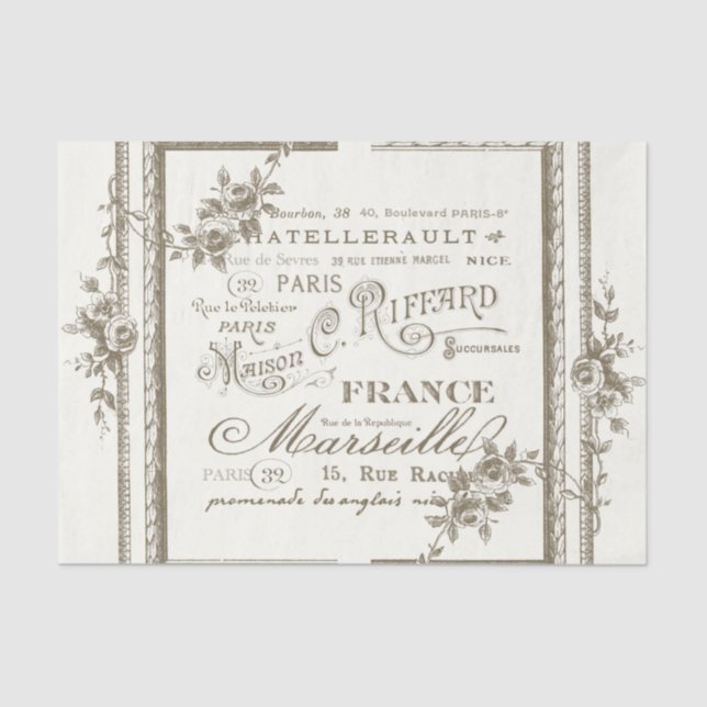 Französische Stadt heißt Blumenstrauß-Rose Vintag Seidenpapier (Vorderseite)