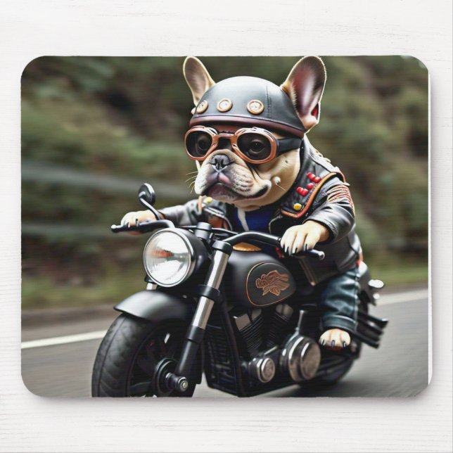 Französische Terrier "Frenchie" - Motorradfahren Mousepad (Vorne)
