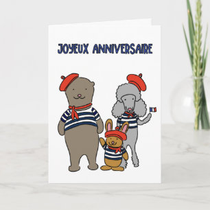 Französische Tierfreunde Joyeux Anniversaire Gebur Karte