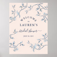 Französische Toile Blau & Rosa Brautparty Willkomm