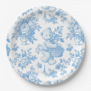 Französische Toile-Blumen-Bären-Baby-Party Pappteller