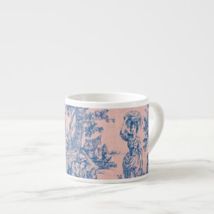 Französische Toile de Jouy blau und elegant rosa Espressotasse