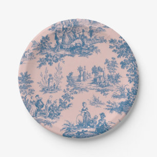 Französische Toile de Jouy blau und rosa elegant Pappteller