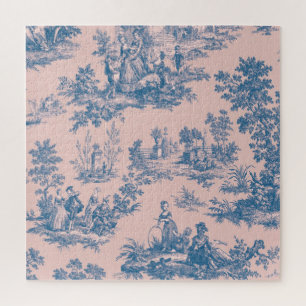 Französische Toile de Jouy blau und rosa elegant Puzzle