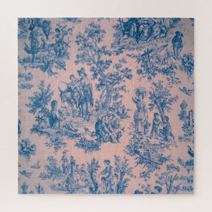 Französische Toile de Jouy blau und rosa elegant Puzzle