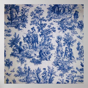 Französische Toile de Jouy blau-weiß elegant Poster