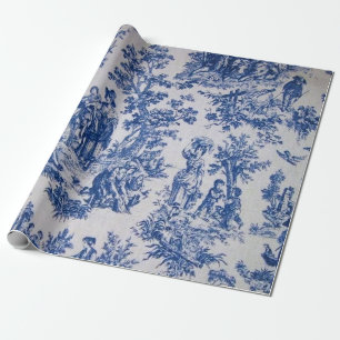 Französische Toile de Jouy blau-weiße Decoupage Geschenkpapier