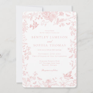 Französische Toile De Jouy Hochzeit mit rosa Blume Einladung