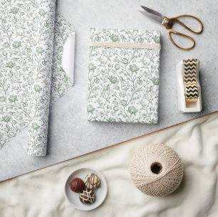 Französische Toile de Jouy in Salbeigrün, vintage Geschenkpapier