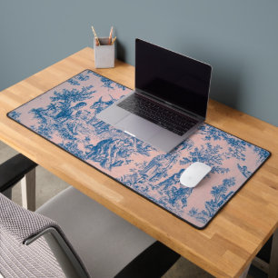 Französische Toile de Jouy rosa und blau elegant Schreibtischunterlage