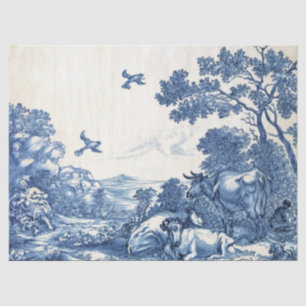 Französische Toile-Pastorale Kuh Blau Land Vintage Seidenpapier