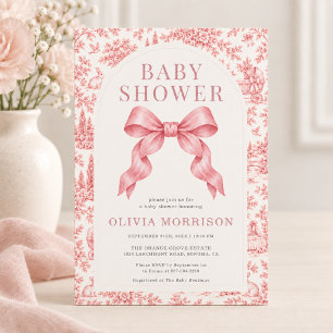 Französische Toile Rosa Schleife Baby Shower Mädch Einladung