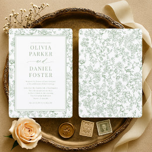 Französische Toile Sage Grün Elegante Hochzeit Einladung