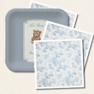 Französische Toile Staubblaue Florale Babyparty Serviette