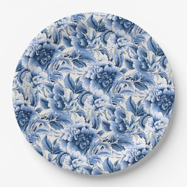 Französische Toile & Toile de Jouy. Blau. Pappteller (Vorderseite)