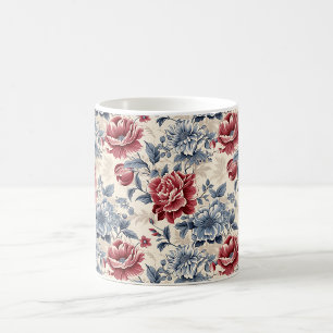 Französische Toile & Toile de Jouy blaue und rote  Kaffeetasse